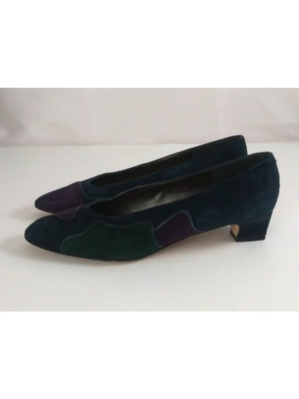 Vintage 80s Pappagallo Women's Colorful Suede Block Heel Slip-On Shoes Size 7.5N